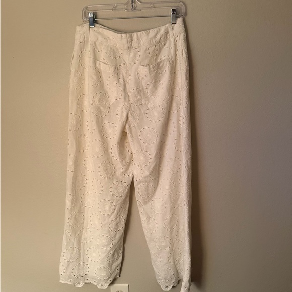 Sundance Cotton White Wide-leg Eyelet Trousers Women’s P8 Preppy Coastal - Picture 5 of 6